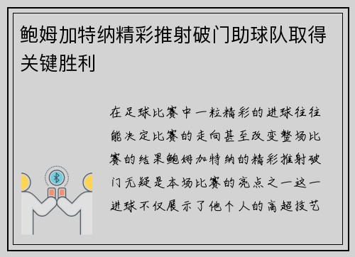 鲍姆加特纳精彩推射破门助球队取得关键胜利 鲍姆加特纳精彩推射破门助球队取得关键胜利